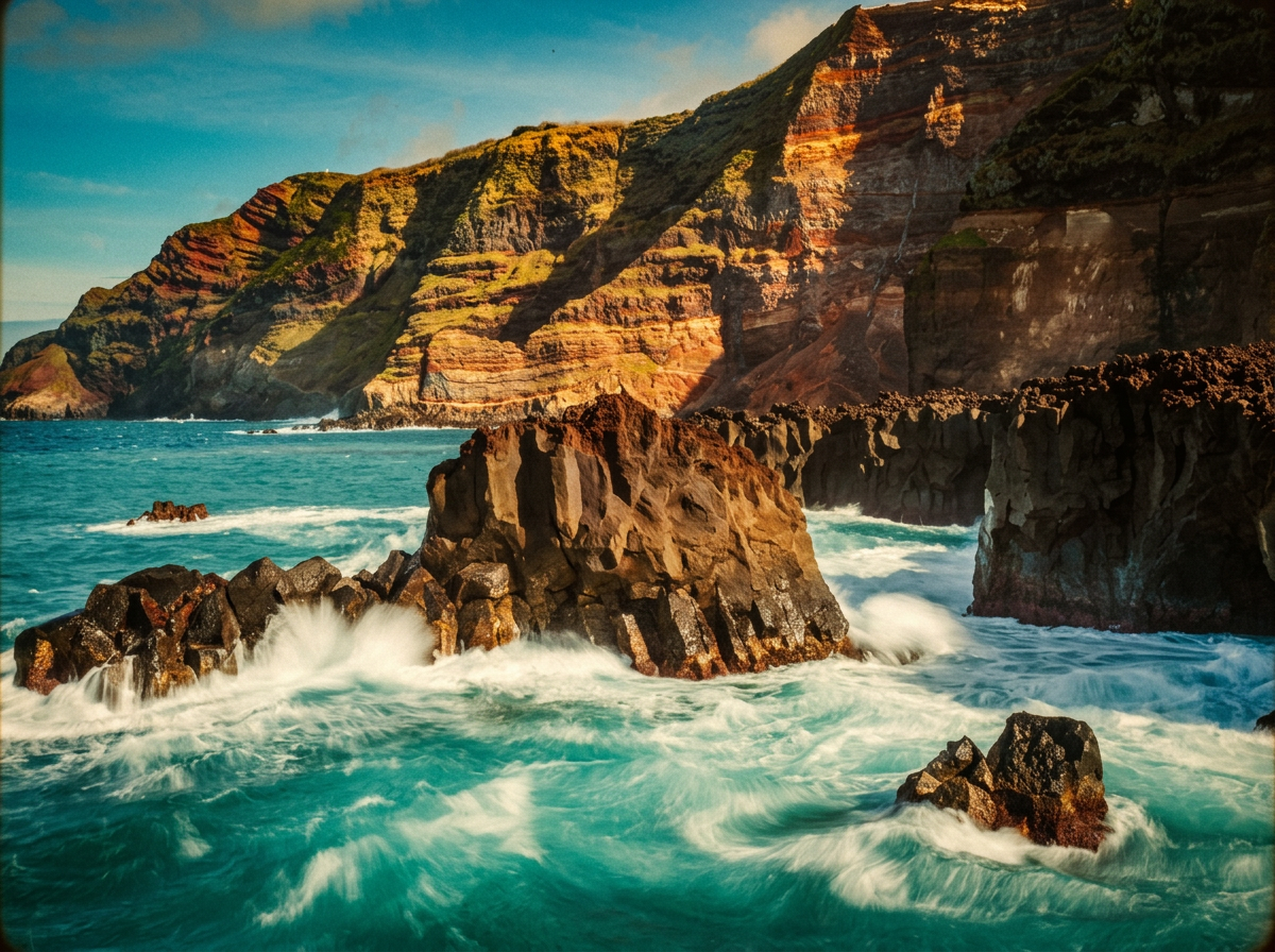 Day four — volcanic cliffs and wild Atlantic surf near Mosteiros.