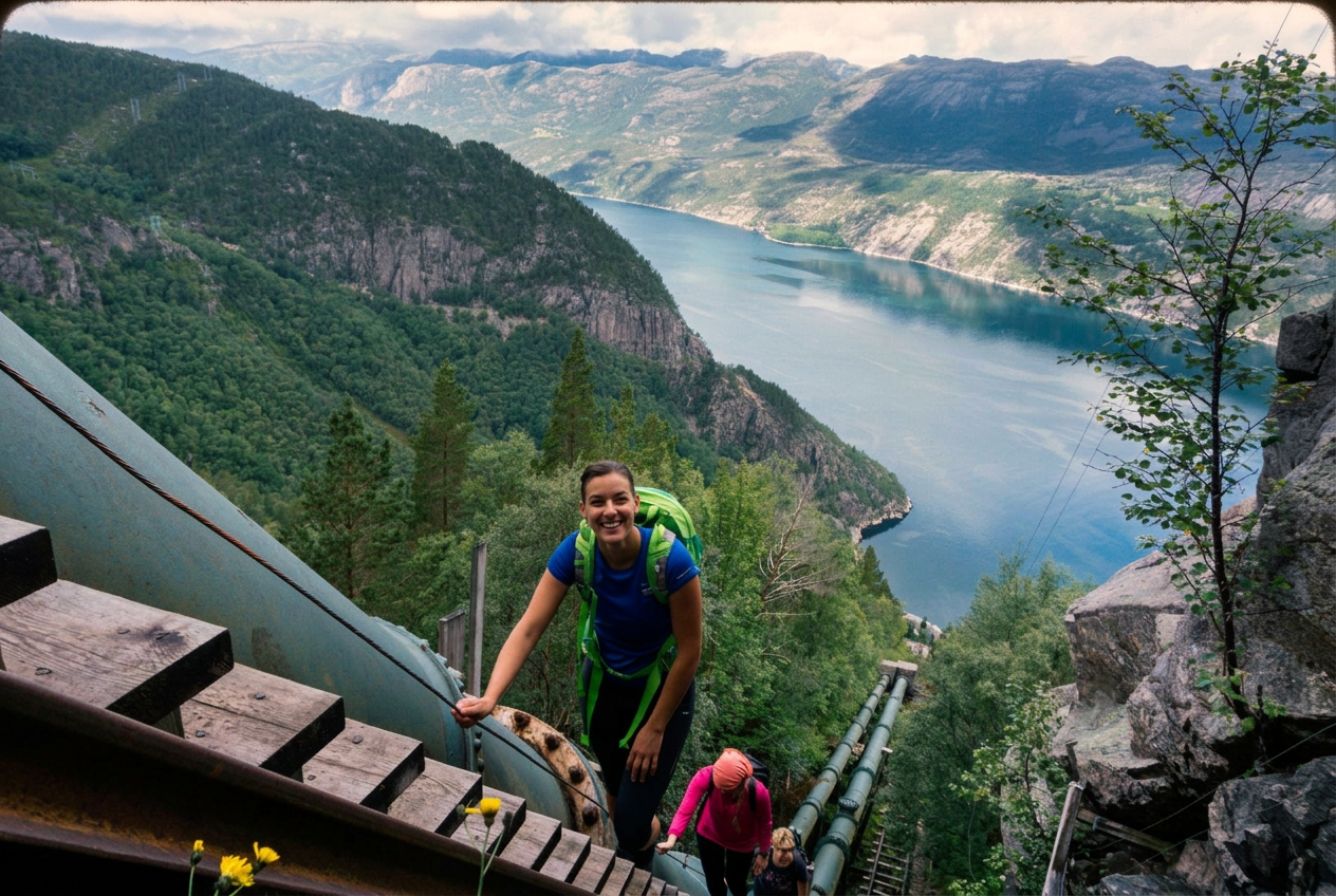 Day three — climbing the 4,444 wooden steps of Florli.